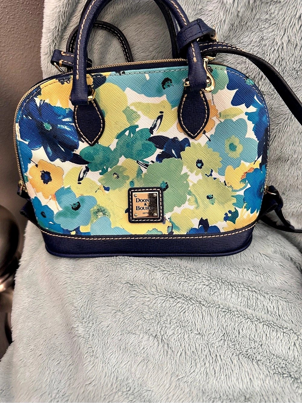 Dooney & Bourke Saffiano Domed Zip Satchel Floral Blue & Yellow